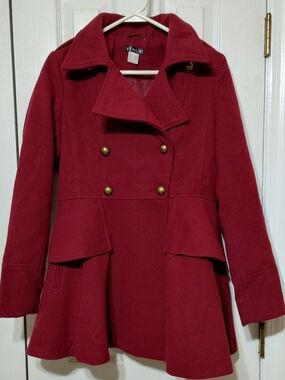 VENUS Maroon Fit & Flare Double-Breasted Pea Coat – Size S